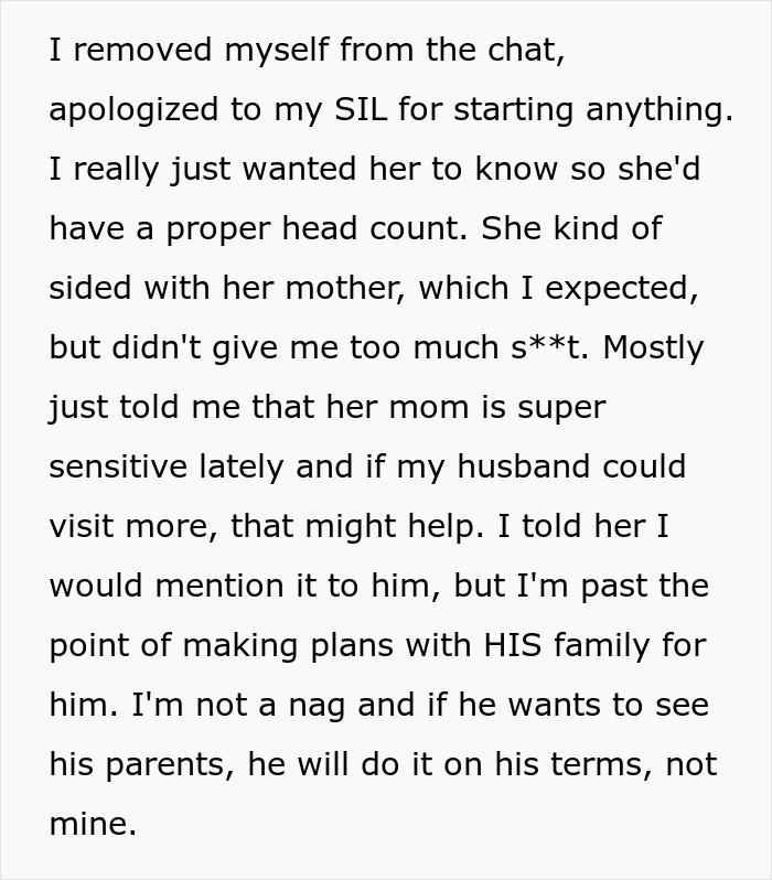 Text excerpt showing a woman discussing family tensions and challenges planning Thanksgiving with her kid and mother-in-law.
