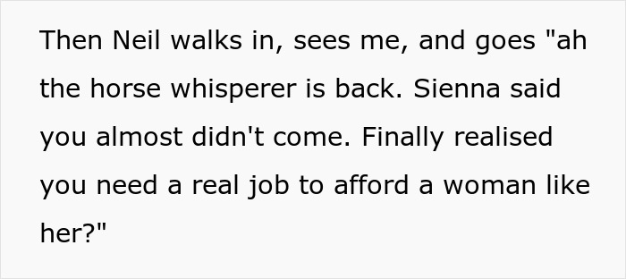 Text excerpt highlighting funny guy mocking daughter's boyfriend about his job in a humorous exchange. Text excerpt highlighting funny guy mocking daughter's boyfriend about his job in a humorous exchange.