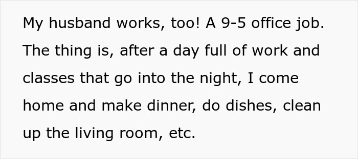 Text excerpt showing a wife describing her daily chores and feeling treated like a servant by her husband.
