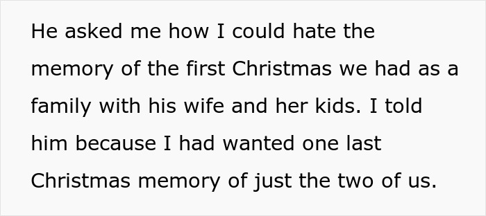 Text about a selfish dad demanding an apology after ruining his daughter&rsquo;s Christmas memory with family.
