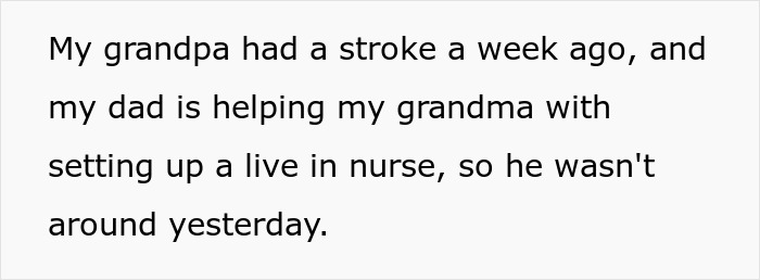Text excerpt describing a dad helping grandma with care after grandpa&rsquo;s stroke, relating to mom affair college money dad.