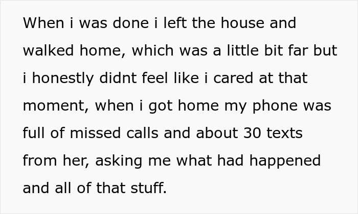Text excerpt discussing missed calls and messages after a girlfriend kisses another woman in front of friends.
