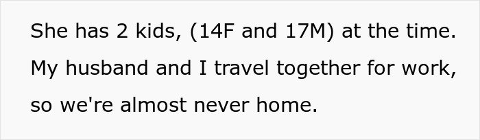 Text excerpt discussing a woman with messy, mooching adult stepkids affecting her living situation and house decisions.