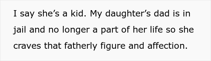 Text discussing a boyfriend-daughter-snitch drama involving a jailed father and the daughter's need for a fatherly figure. Text discussing a boyfriend-daughter-snitch drama involving a jailed father and the daughter's need for a fatherly figure.