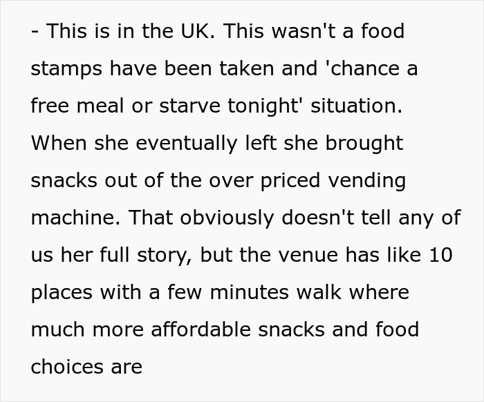 Text excerpt discussing a UK incident about entitled mother demanding food and being denied entry to a private party. Text excerpt discussing a UK incident about entitled mother demanding food and being denied entry to a private party.