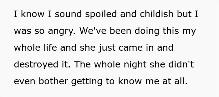 Text excerpt expressing anger from a teen after dad&rsquo;s girlfriend disrupts their life, relating to adoption issues.