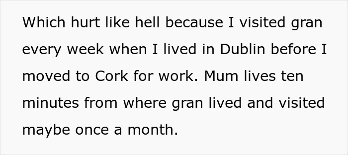 Text excerpt describing family dynamics and the mom preventing solicitor contact about grandma’s inheritance to protect her daughter. Text excerpt describing family dynamics and the mom preventing solicitor contact about grandma’s inheritance to protect her daughter.