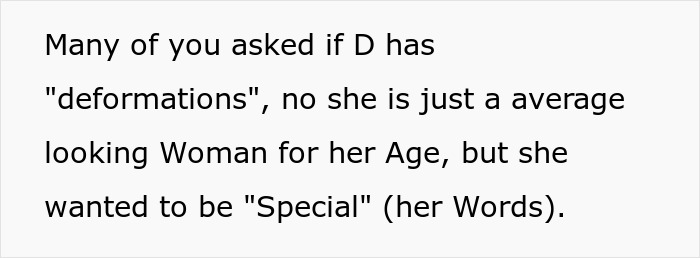 Woman suing half-brother over family health fund refusal for plastic surgeries, discussing appearance and desire to be special.