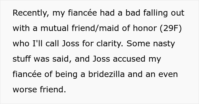 Text excerpt from a bride breaking no dating rule, shocking groom as maid of honor claims cheating during their breakup. Text excerpt from a bride breaking no dating rule, shocking groom as maid of honor claims cheating during their breakup.