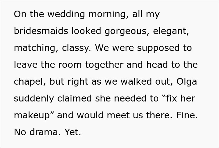 Bridesmaid breaks dress code wearing bold red dress at all-black wedding, shocking guests as bride sees red.