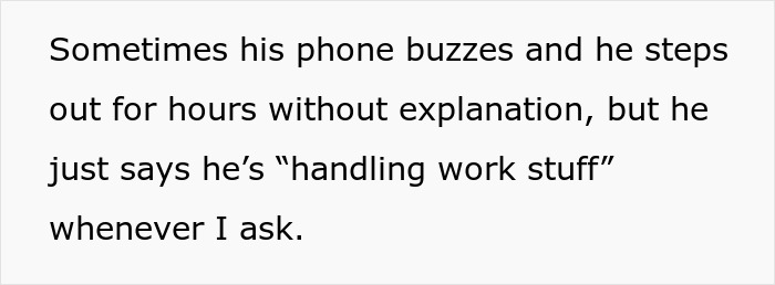 Person receiving suspicious phone buzzes, stepping out without explanation, hinting at partner doubts and fiance detective concerns.