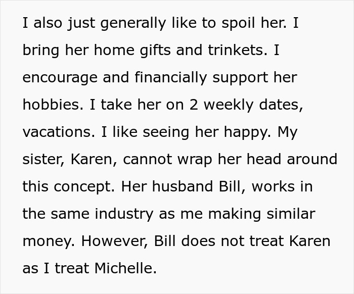 Text about guy's affection for his sick wife and sister's annoyance over husband&rsquo;s behavior and relationship struggles.