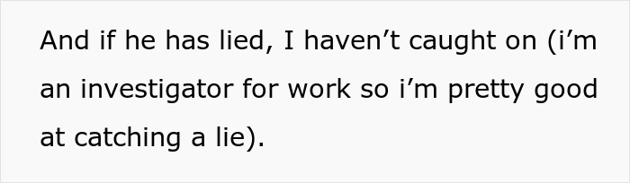 Text snippet showing a woman investigating if her boyfriend is cheating during their vacation.