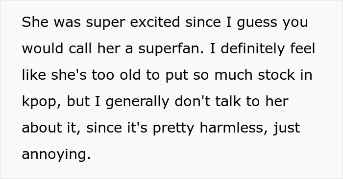 Text conversation where guy mocks girlfriend for being a K-pop superfan, finding it annoying and harmless.