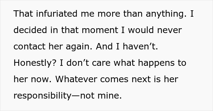 Text excerpt describing a guy's reaction after failing a lady's unexpected loyalty test and ending their longtime friendship.