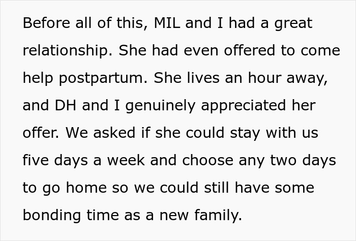 Text excerpt showing a new mom discussing her relationship with MIL while recovering and cultural baby name conflict.