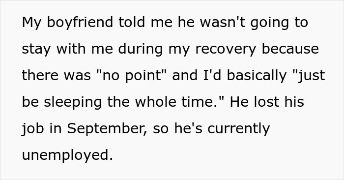 Woman realizing she needs a boyfriend upgrade after her boyfriend doesn&rsquo;t call or visit her post-surgery recovery