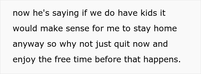 Text excerpt about a woman refusing to quit her job after husband&rsquo;s promotion amid gender roles discussion.
