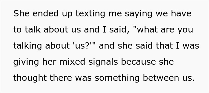 Text message conversation discussing mixed signals and feelings between friends revealing she likes him.