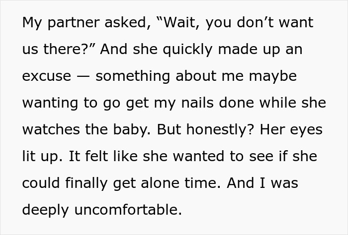 Excerpt showing a mom feeling deeply uncomfortable about leaving her baby alone with mom or mother-in-law.