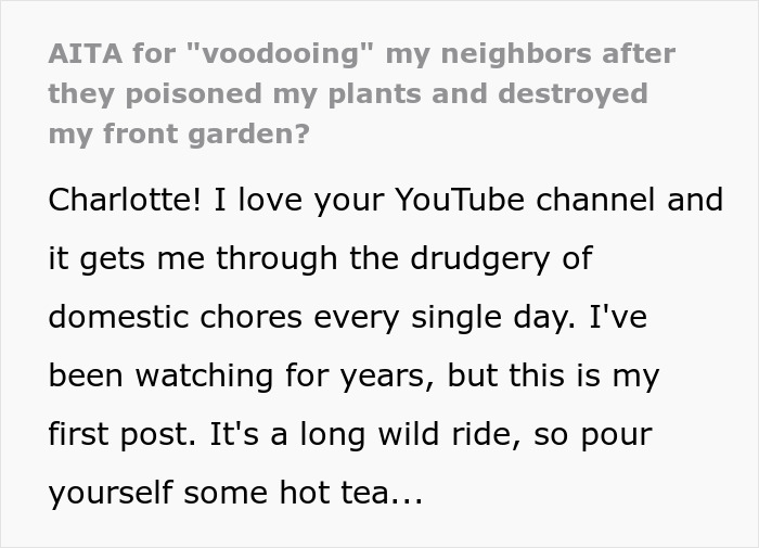 Text of a post describing woman&rsquo;s unexpectedly savage revenge on petty neighbor, showing strong emotions and conflict.