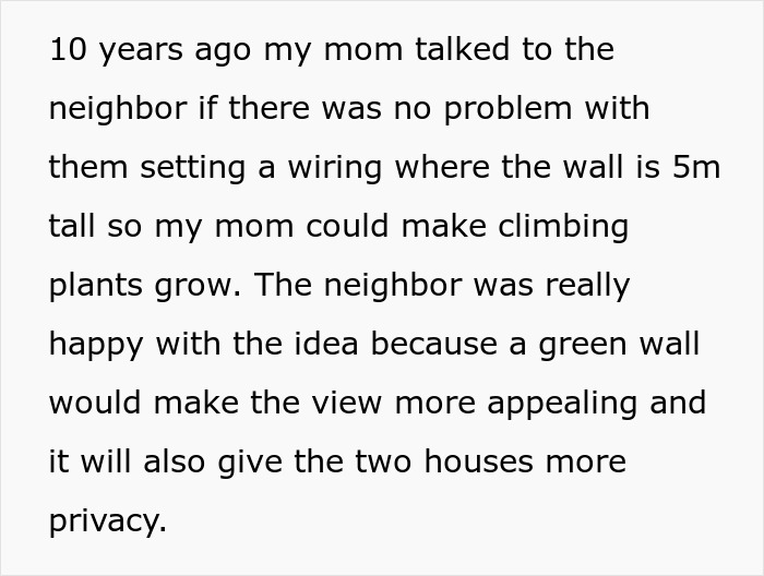 Neighbor demands cutting plant wall, lady gifts charming view of pure concrete instead, sparking unique neighbor dispute. Neighbor demands cutting plant wall, lady gifts charming view of pure concrete instead, sparking unique neighbor dispute.