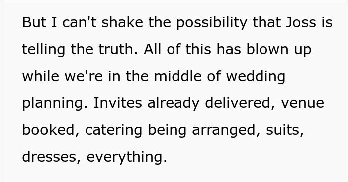 Text about bride breaking no dating rule during break, groom shocked as maid of honor claims cheating amid wedding planning. Text about bride breaking no dating rule during break, groom shocked as maid of honor claims cheating amid wedding planning.