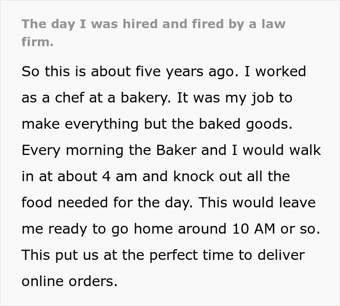 Text excerpt describing a baker&rsquo;s early morning routine, focusing on delivering bagels and a corporate comedy twist.