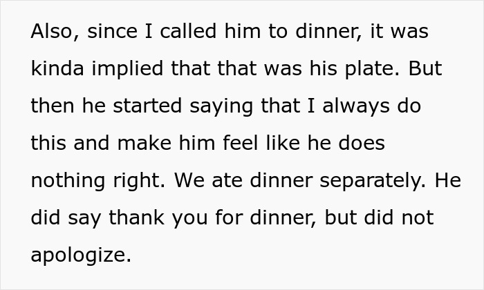 Text excerpt about a man leaving domestic chores to his wife and expecting dinner served, causing conflict.