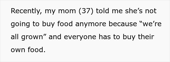 Text message from a 17-year-old calling out mom for retiring from parenting by making kids buy their own food.