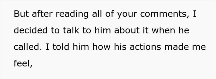 Text excerpt showing a person explaining feelings after a suspicious work trip that made them rethink their relationship.
