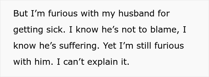 Text excerpt about a woman&rsquo;s husband suffering, linked to signs of a life-threatening condition and obsession.