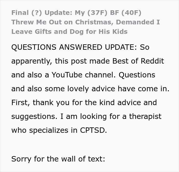 Woman buys expensive gifts for boyfriend&rsquo;s kids but is told she can&rsquo;t spend Christmas with them, text update shown.