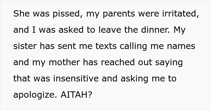 Text discussing guy's affection for his sick wife annoying sister and family tension after dinner argument.