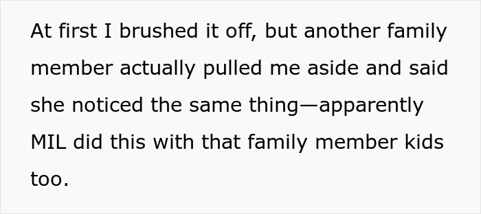 Text discussing MIL admitting to favorite grandchild and treating others like burdens, noticed by family members.