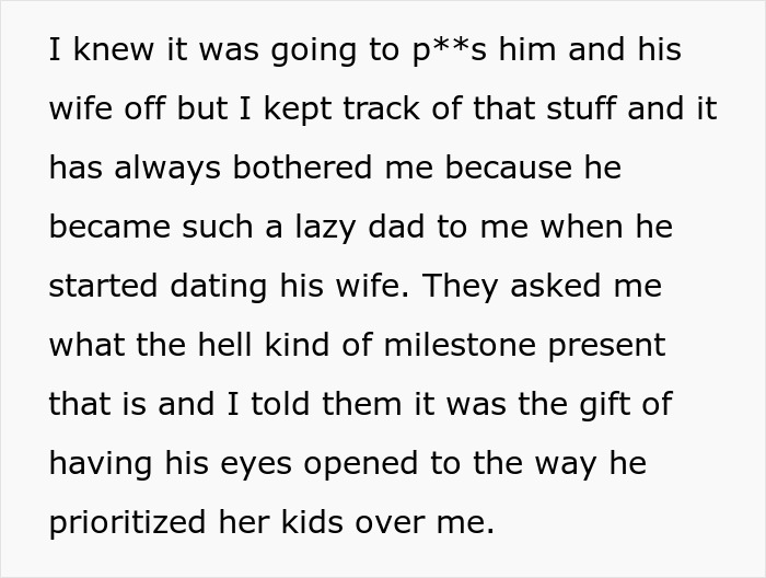 Text excerpt about a teen giving his father a reality check on his 50th birthday, revealing family priorities.
