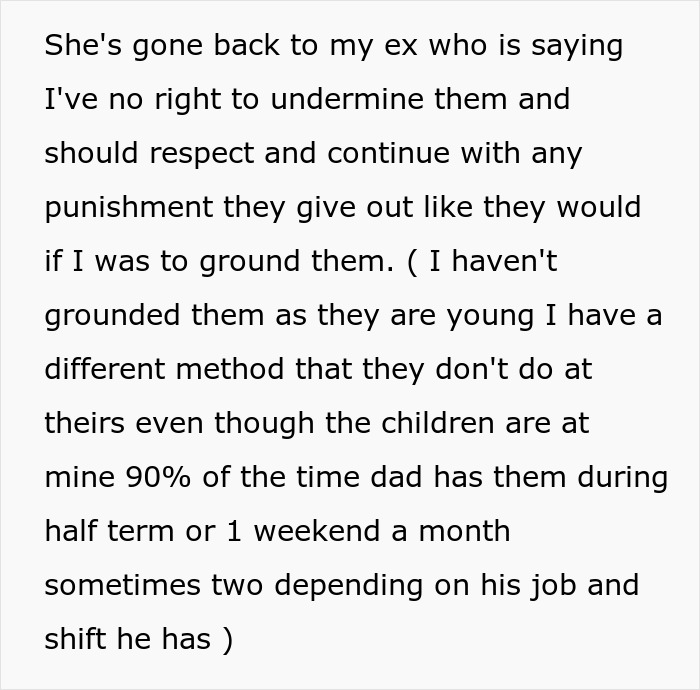 Text message discussing a lady going on a power trip and causing Halloween issues for boyfriend's kids with their angry mom involved.