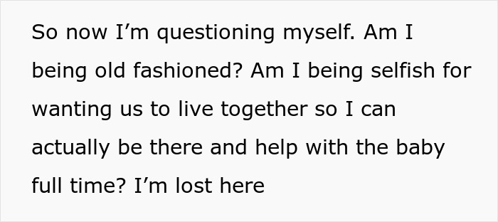 Text expressing doubt about wanting to live together and help full time with baby, featuring pregnant GF refusing move together.