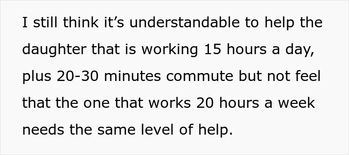 Text discussing parents giving laundry service to the golden child while the younger daughter receives life lessons. Text discussing parents giving laundry service to the golden child while the younger daughter receives life lessons.