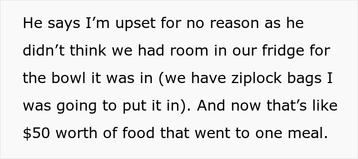 Text excerpt about wife upset after husband gave away $50 cooked roasts she spent hours preparing, highlighting food waste issue. Text excerpt about wife upset after husband gave away $50 cooked roasts she spent hours preparing, highlighting food waste issue.