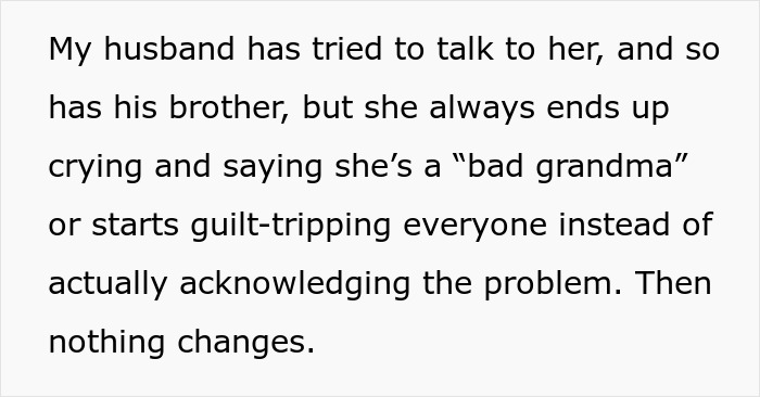 Text excerpt showing a family conflict where a MIL admits to having a favorite grandchild and treats others like burdens.