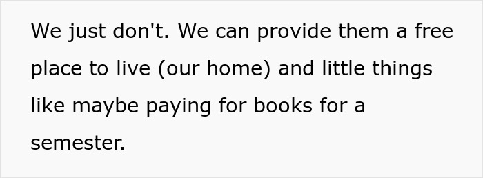 Text excerpt on a white background discussing limited college fund support, relating to choosing nose job over kids college funds.