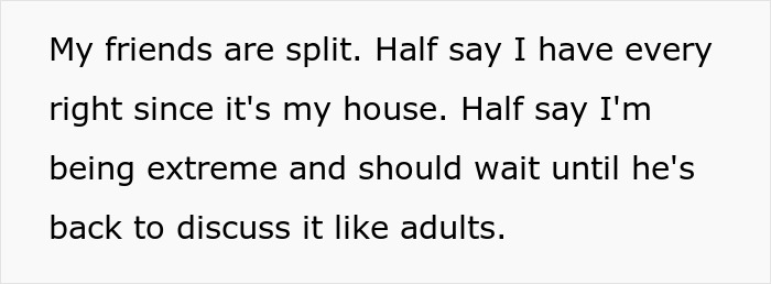 Text image showing a debate about giving a key to girlfriend&rsquo;s house, with divided opinions among friends.