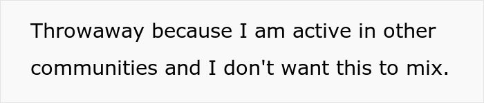 Text image showing a message about being active in other communities and not wanting to mix them. Text image showing a message about being active in other communities and not wanting to mix them.