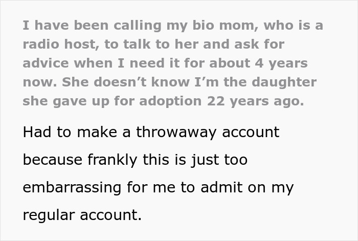 Woman trying to reunite with bio family after adoption faces threats from adoptive parents and emotional struggle.