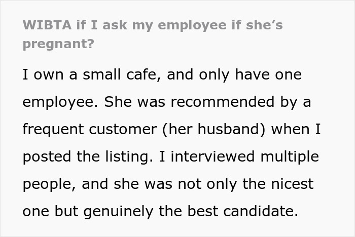 Text about boss wondering if asking employee if she&rsquo;s pregnant is appropriate in a right to fire state context.