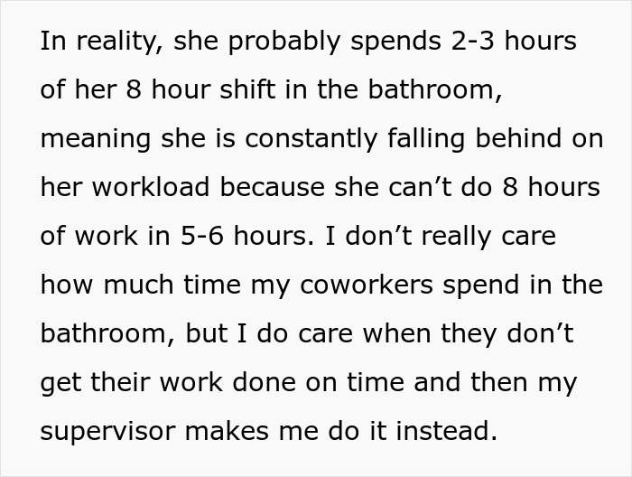 Alt text: Woman eats what she shouldn&rsquo;t at work, causing a coworker to pay the price with extra workload and stress.