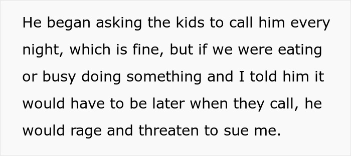 Text excerpt describing a woman dealing with a toxic ex who constantly threatens and causes emotional distress.