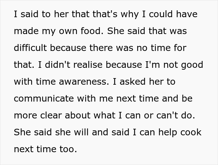Text excerpt about a man discussing food preparation and communication during dinner with mom’s boss. Text excerpt about a man discussing food preparation and communication during dinner with mom’s boss.