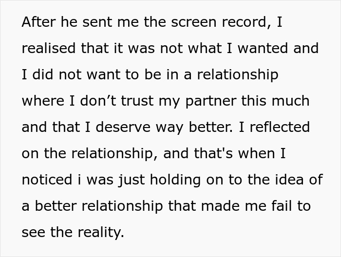 Text about a man&rsquo;s suspicious work trip causing his girlfriend to rethink their entire relationship and trust issues.